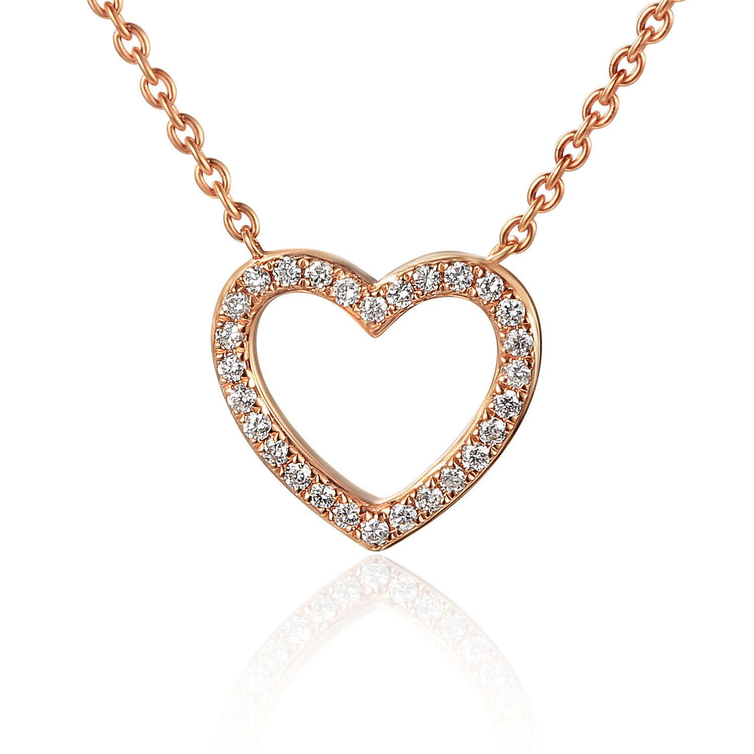 Round Brilliant Cut Micro Set Heart Shape Necklace