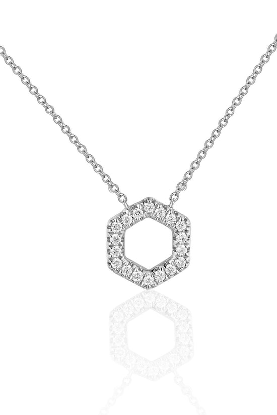 Round Brilliant Cut Micro Set Hexagon Shape Necklace