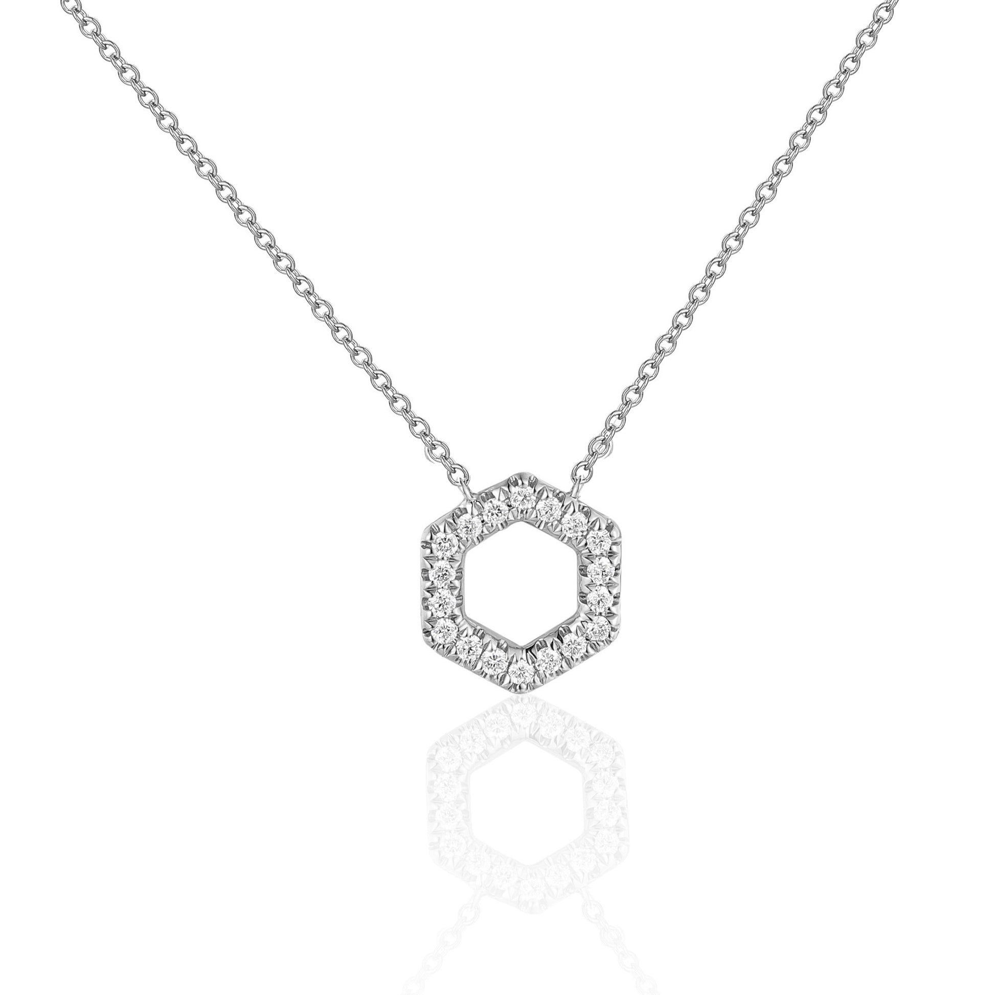 Round Brilliant Cut Micro Set Hexagon Shape Necklace