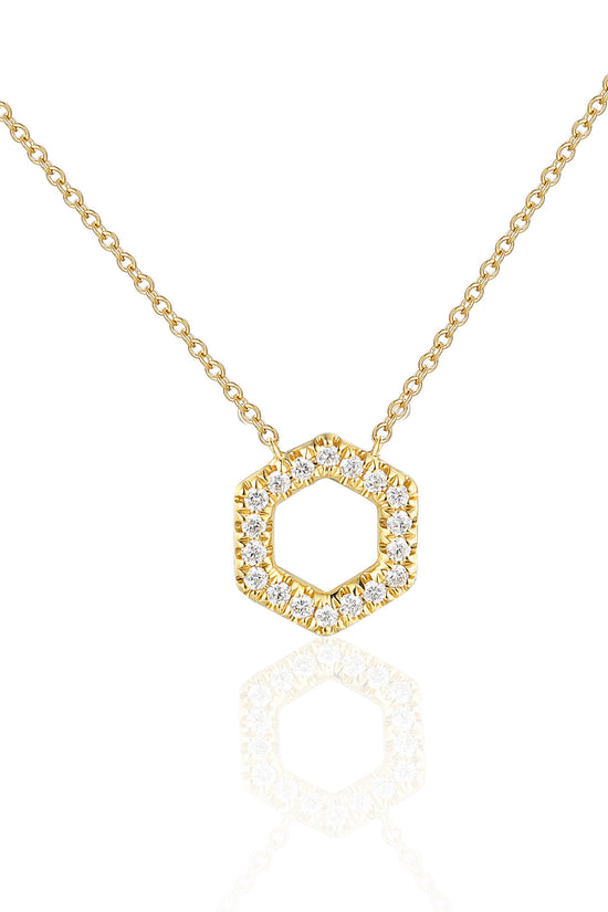 Round Brilliant Cut Micro Set Hexagon Shape Necklace