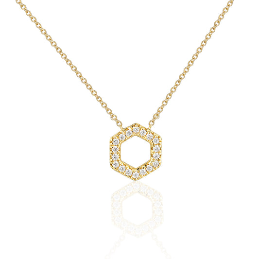 Round Brilliant Cut Micro Set Hexagon Shape Necklace