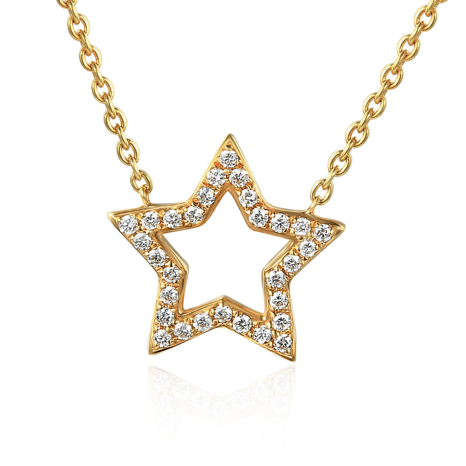 Round Brilliant Cut Micro Set Star Shape Necklace