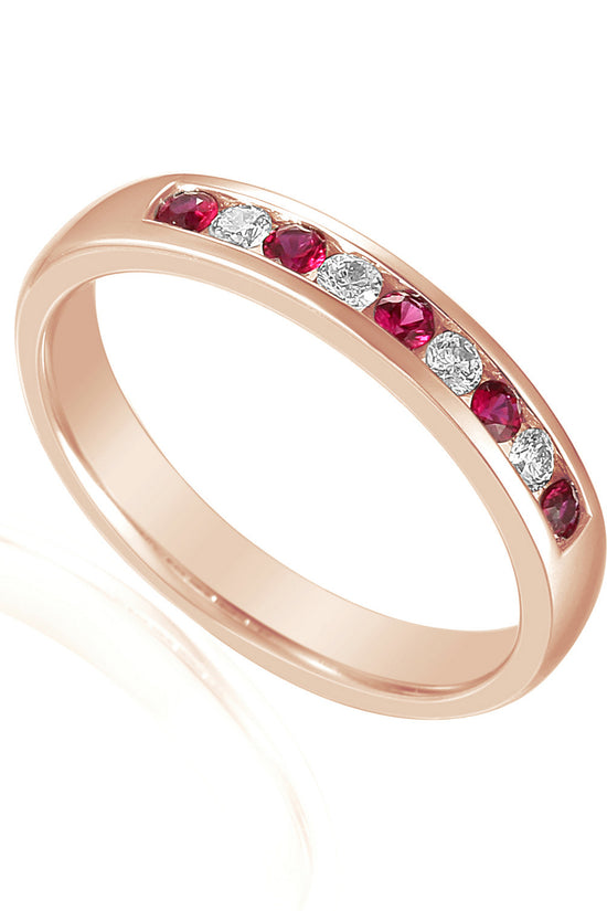 Round Brilliant Cut Ruby & Diamond Channel Set Half Eternity Ring