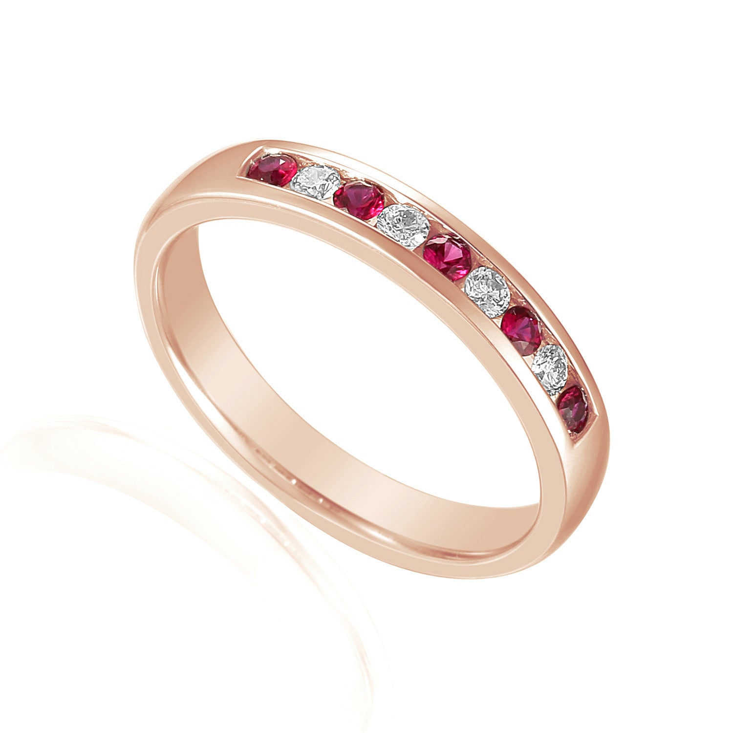 Round Brilliant Cut Ruby & Diamond Channel Set Half Eternity Ring