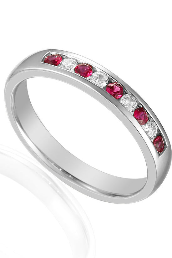 Round Brilliant Cut Ruby & Diamond Channel Set Half Eternity Ring