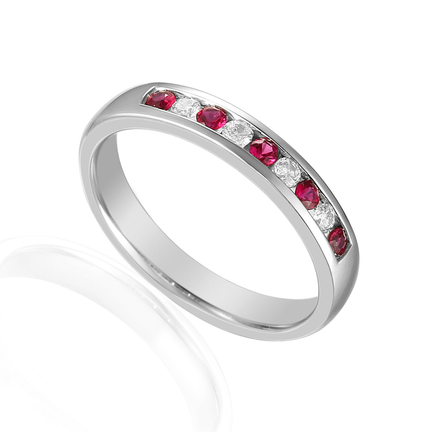 Round Brilliant Cut Ruby & Diamond Channel Set Half Eternity Ring