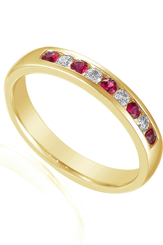Round Brilliant Cut Ruby & Diamond Channel Set Half Eternity Ring