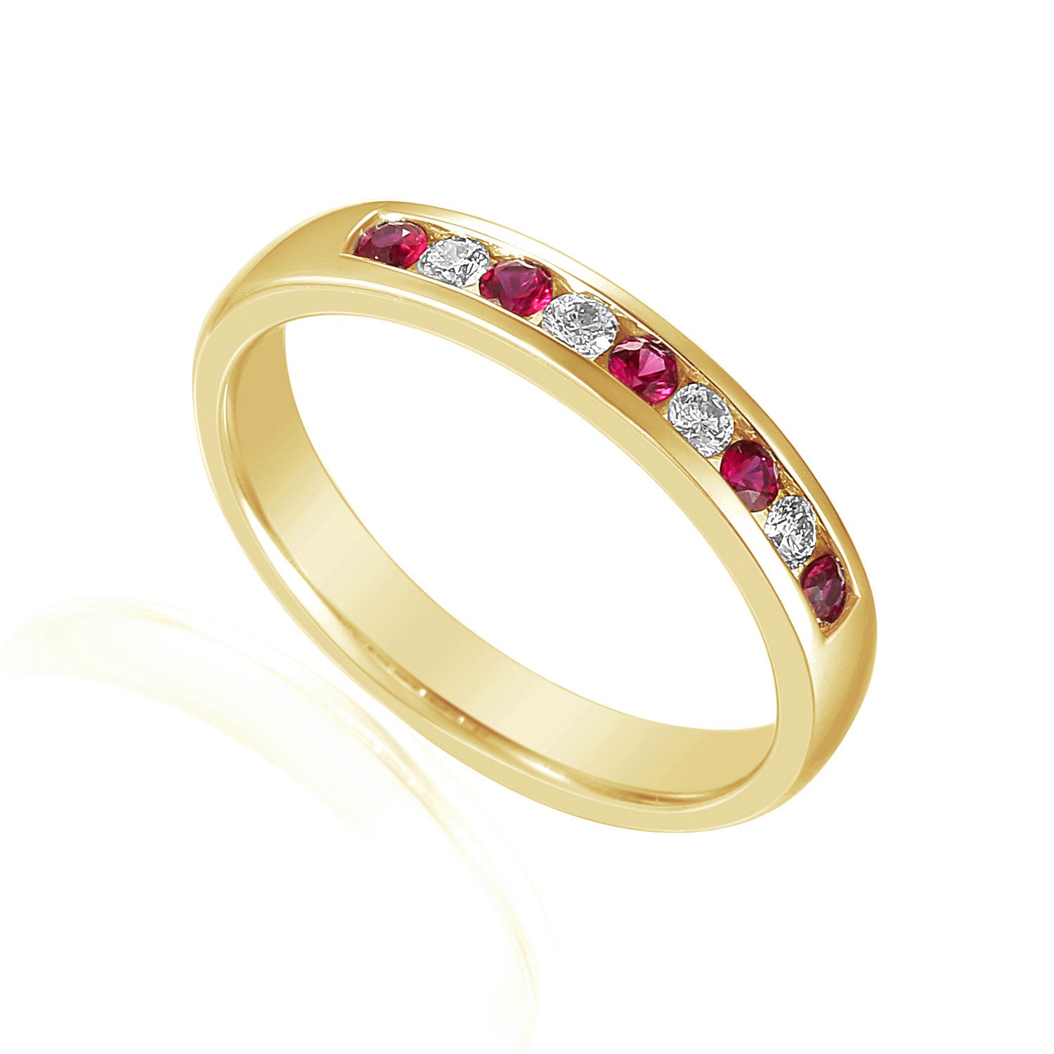 Round Brilliant Cut Ruby & Diamond Channel Set Half Eternity Ring