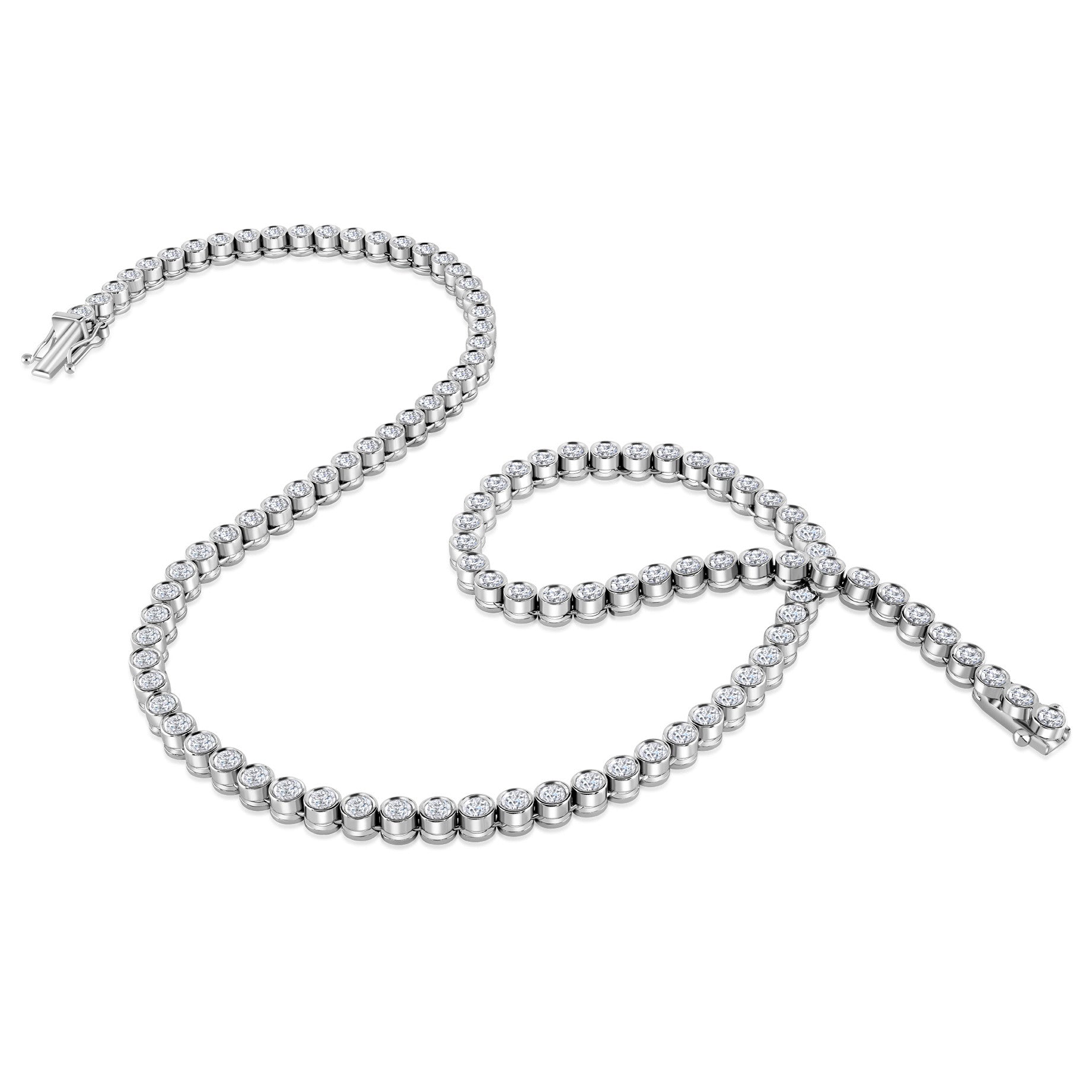 Round Brilliant Cut rub over Diamond straight Necklace