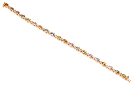 Rubover Set Oval Cut Multi Colour Sapphire & Round Diamond Tennis Bracelet