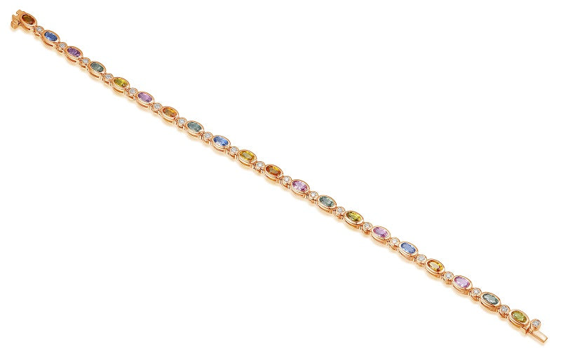 Rubover Set Oval Cut Multi Colour Sapphire & Round Diamond Tennis Bracelet