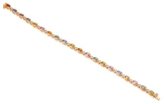 Rubover Set Oval Cut Multi Colour Sapphire & Round Diamond Tennis Bracelet