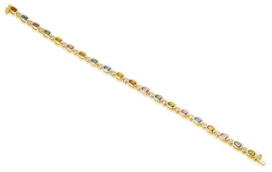 Rubover Set Oval Cut Multi Colour Sapphire & Round Diamond Tennis Bracelet