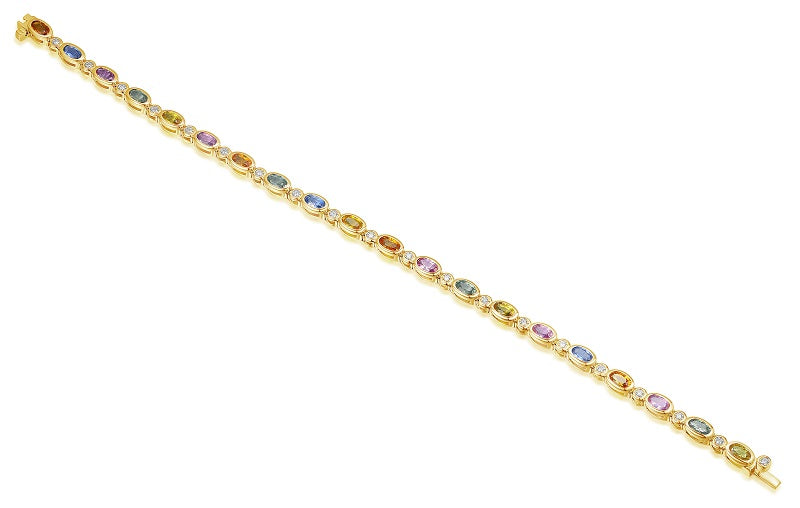 Rubover Set Oval Cut Multi Colour Sapphire & Round Diamond Tennis Bracelet