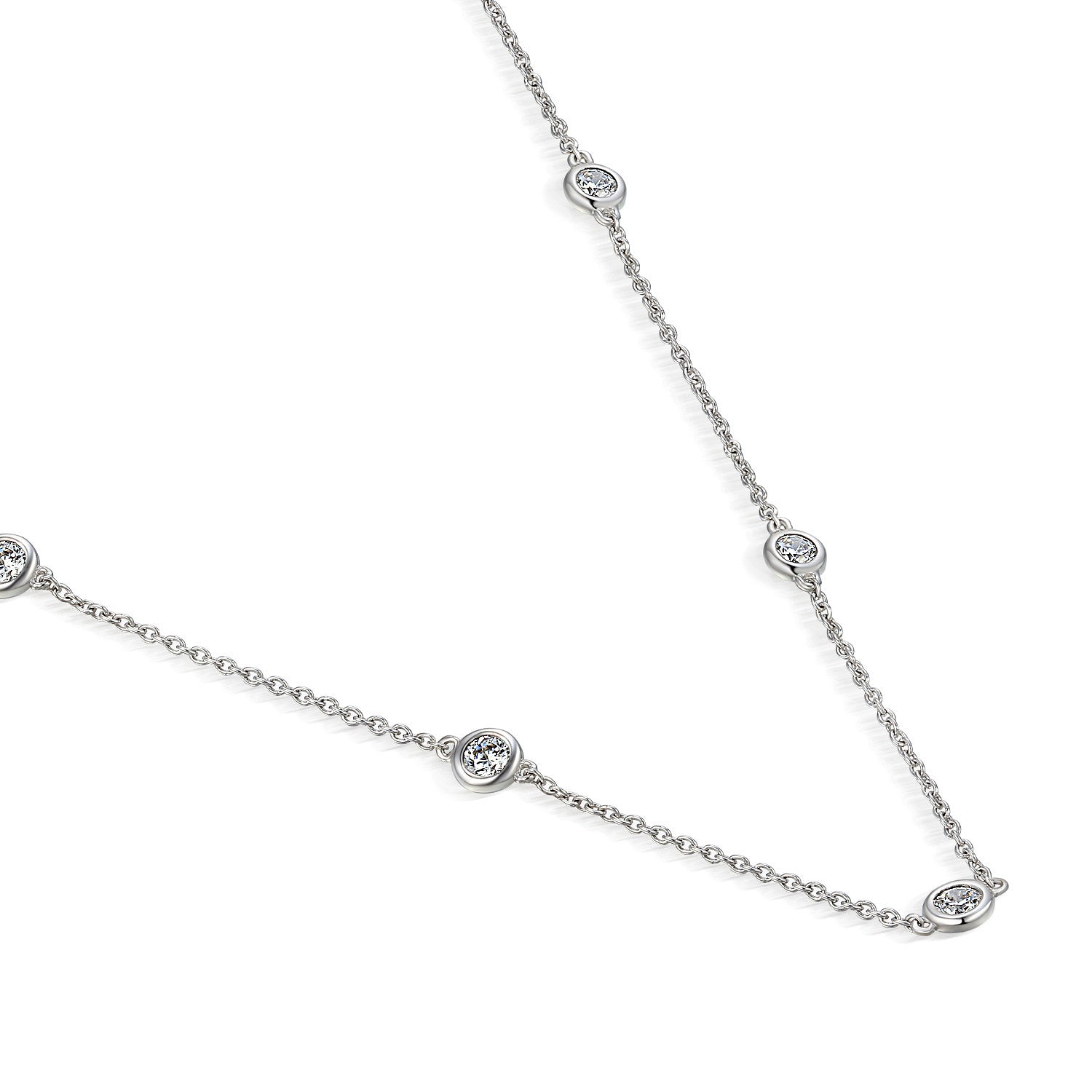 Rubover Set Round Brilliant Cut Diamond Necklace