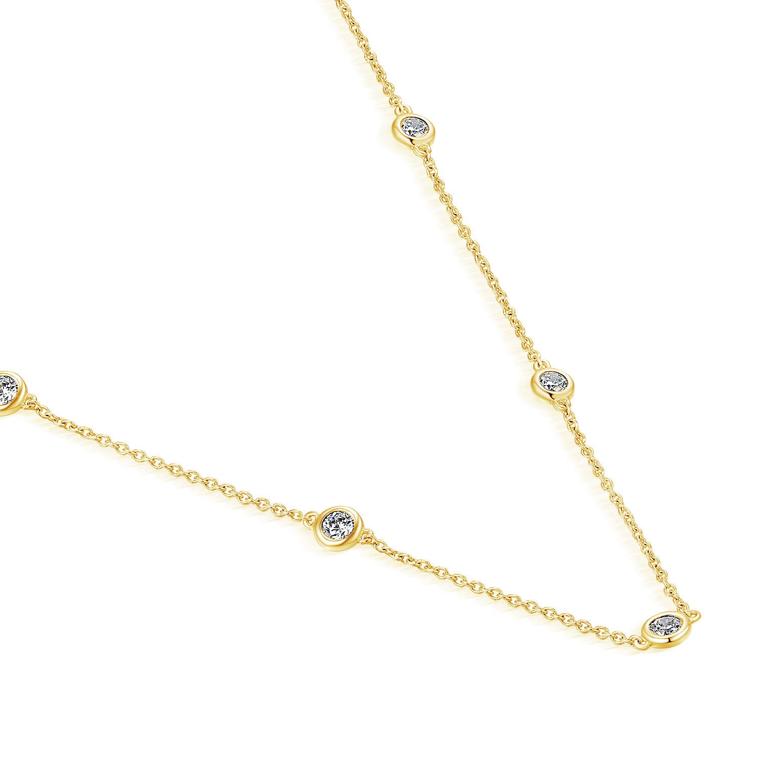 Rubover Set Round Brilliant Cut Diamond Necklace