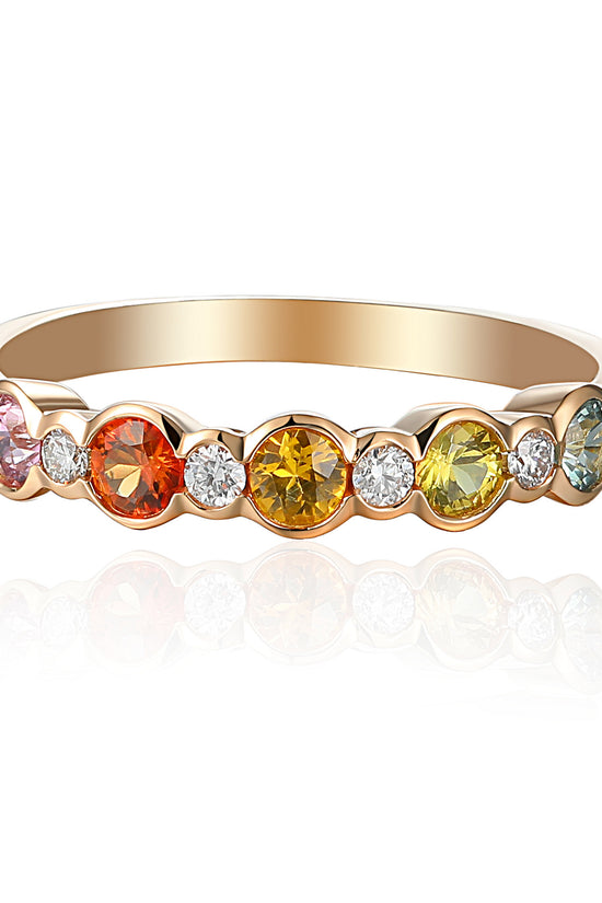 Rubover Set Round Multi Colour Sapphire & Diamond Half Eternity Ring