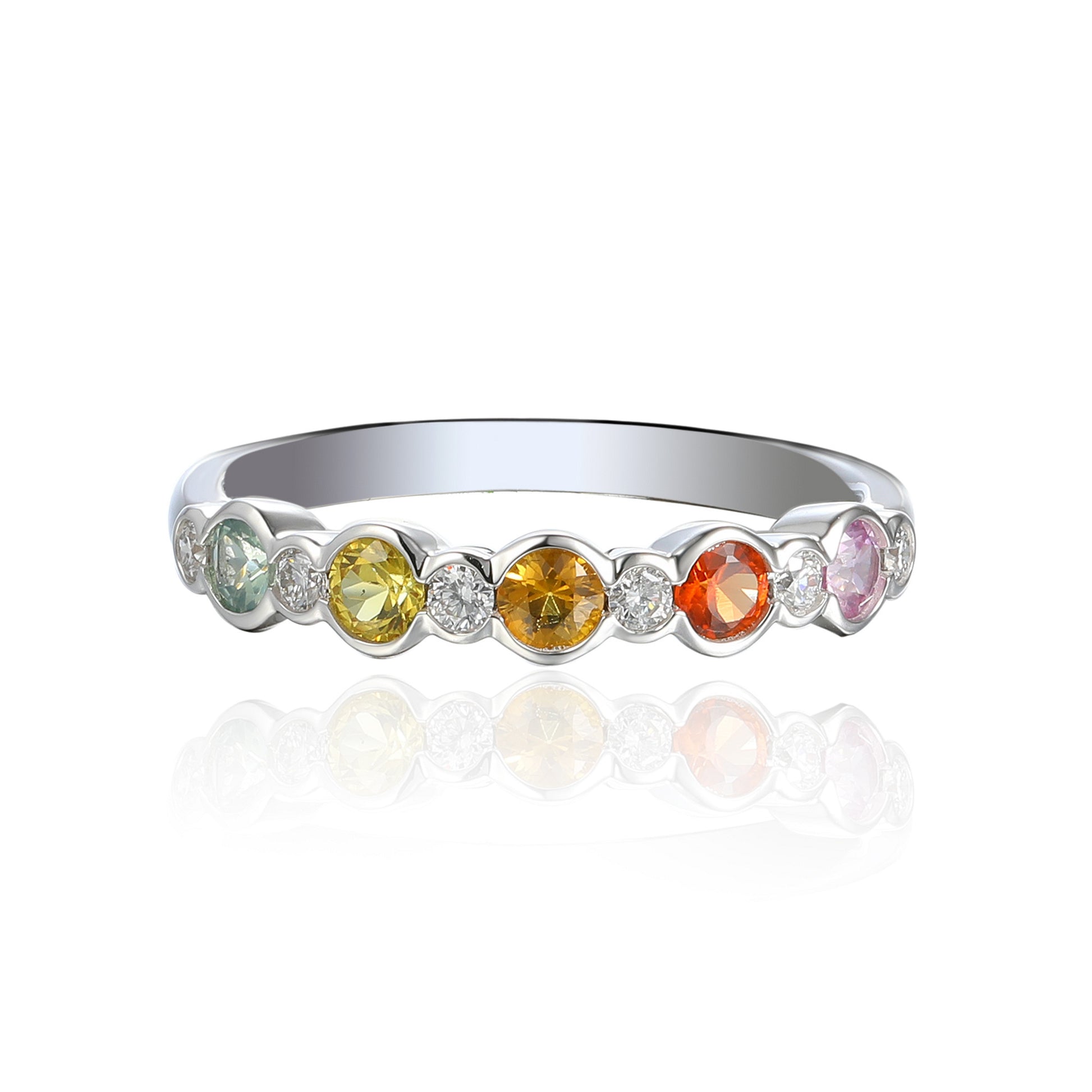 Rubover Set Round Multi Colour Sapphire & Diamond Half Eternity Ring