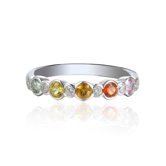 Rubover Set Round Multi Colour Sapphire & Diamond Half Eternity Ring
