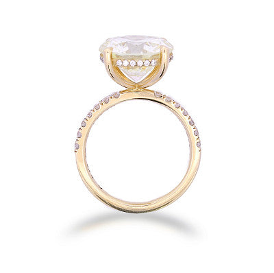 Stunning 6.05ct Round Brilliant Cut Solitaire Diamond Ring with Halfway Shoulder Diamonds in 18K Yellow Gold