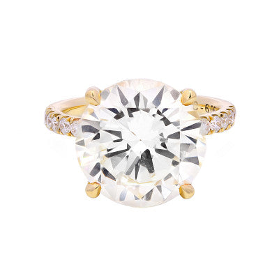 Stunning 6.05ct Round Brilliant Cut Solitaire Diamond Ring with Halfway Shoulder Diamonds in 18K Yellow Gold