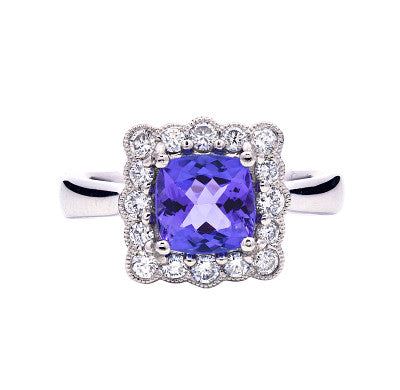 Tanzanite Halo Art Deco Diamond Halo with Mill - Grain