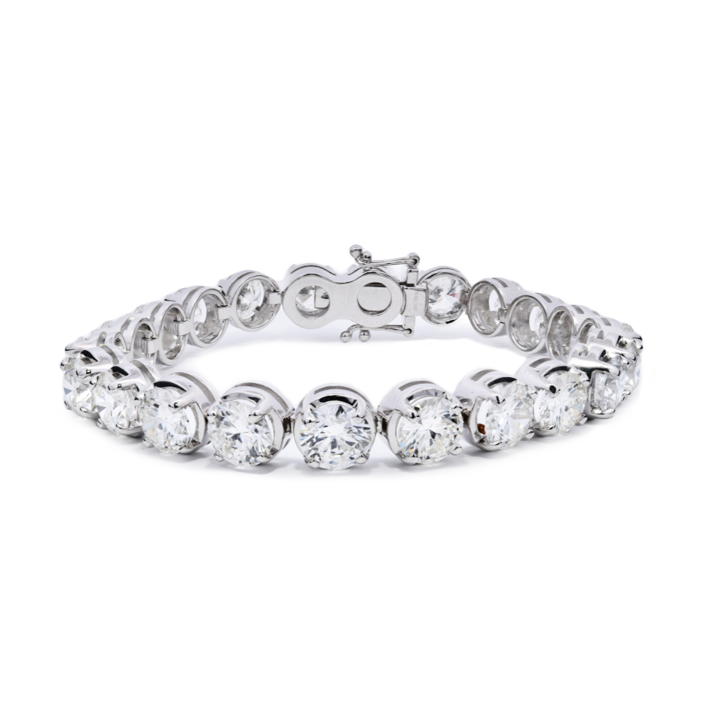 Tennis Bracelet Flexi Links Round Cut 28.15ct - 18k White Gold