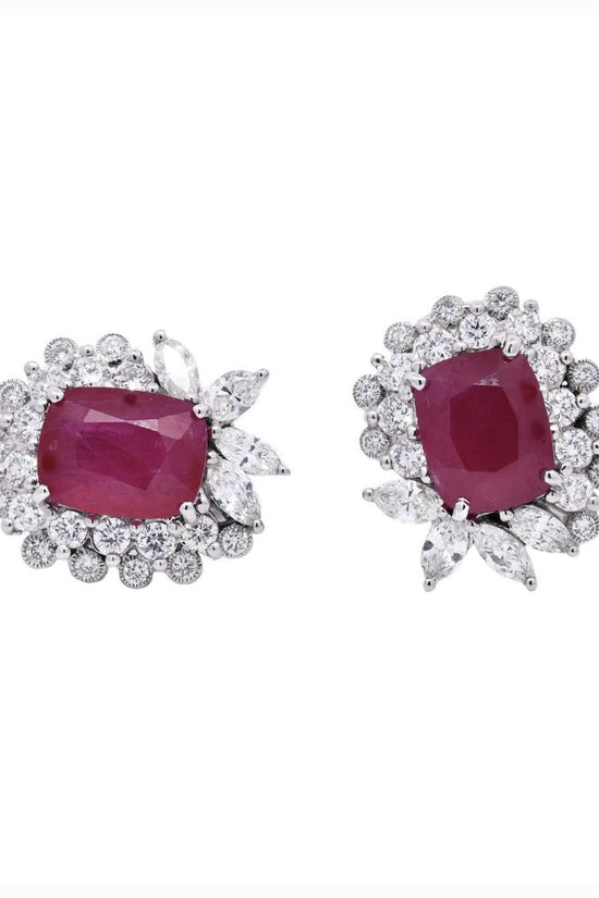 Cluster Unique Earrings with Madagaskar Ruby 6.28CT with Natural Diamonds WGI Certified