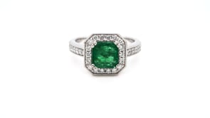 Emerald Halo square emerald cut green emerald with Halo diamond shoulders