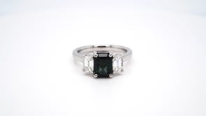 Teal Sapphire trilogy Emerald Cut with Emerald diamonds sides