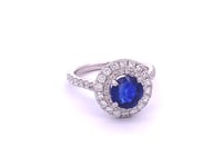 Natural Ceylon Blue Sapphire with Double Halo and Shoulder