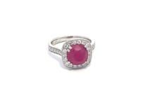 Natural Ruby Halo and Shoulder Diamonds with Mill Grain