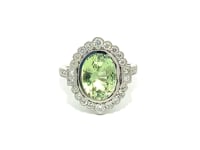 Oval Cut Mint Tourmaline with Halo & Shoulder Diamonds