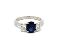 Blue Sapphire Trilogy Oval Brilliant cut with oval cut diamond sides