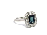 Teal Sapphire with Halo Bazel Round and Princess Cut Diamond