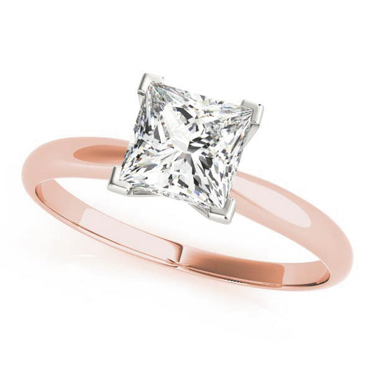 18K Rose Gold Solitaire Princess Shape Diamond Engagement Ring