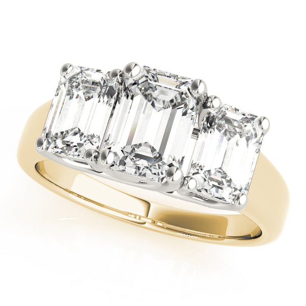18K Yellow Gold Three Stone Emerald Shape Diamond Engagement Ring