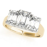 18K Yellow Gold Three Stone Emerald Shape Diamond Engagement Ring