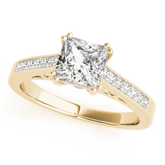 18K Yellow Gold Single Row Princess Shape Diamond Engagement Ring
