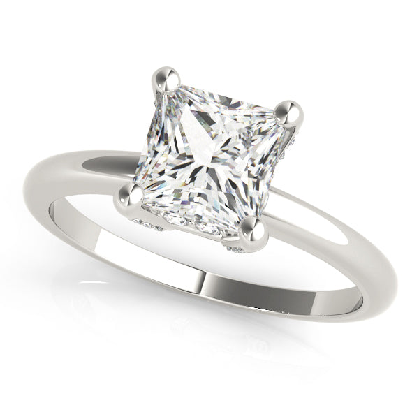 18K White Gold Solitaire Princess Shape Diamond Engagement Ring
