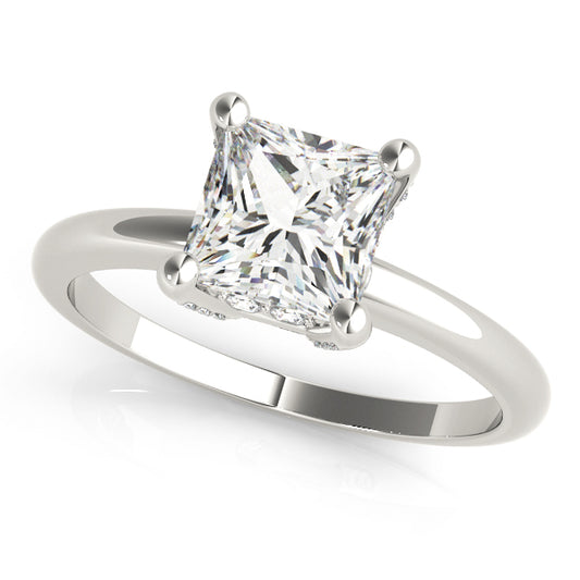 18K White Gold Solitaire Princess Shape Diamond Engagement Ring