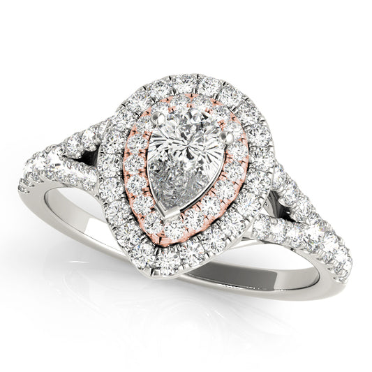 18K Rose Gold Halo Pear Shape Diamond Engagement Ring